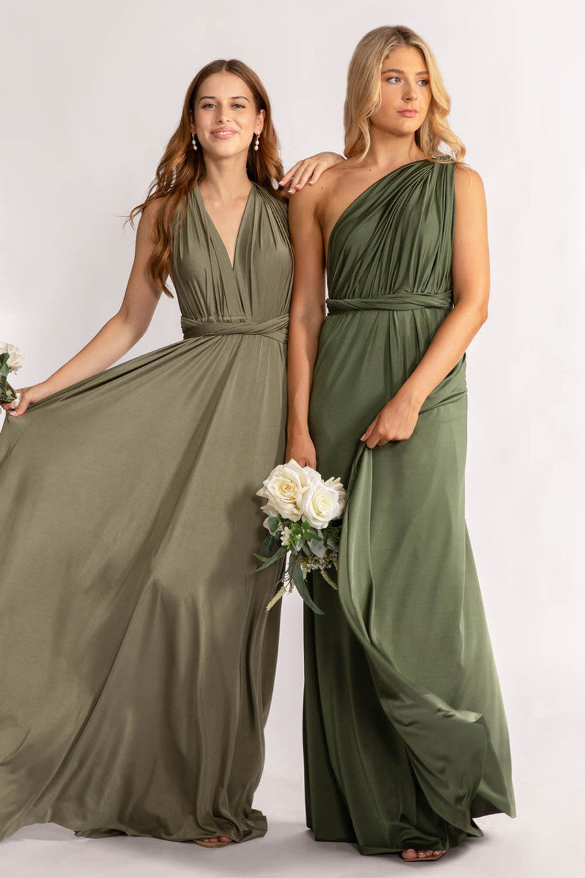 Luxe Satin A-line Infinity Dress in Dark Eucalyptus