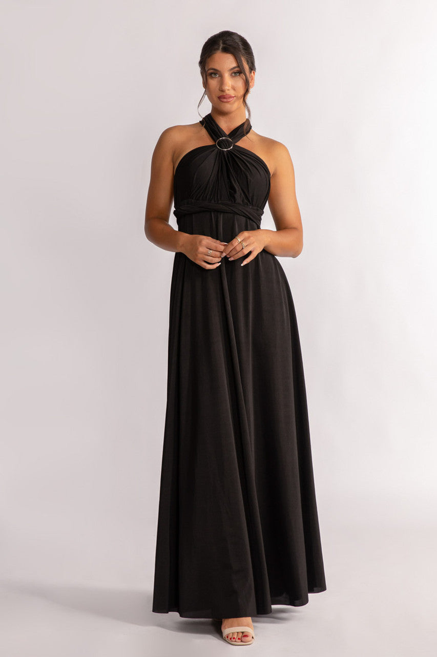 Luxe Satin A-line Infinity Dress in Black