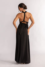 Luxe Satin A-line Infinity Dress in Black