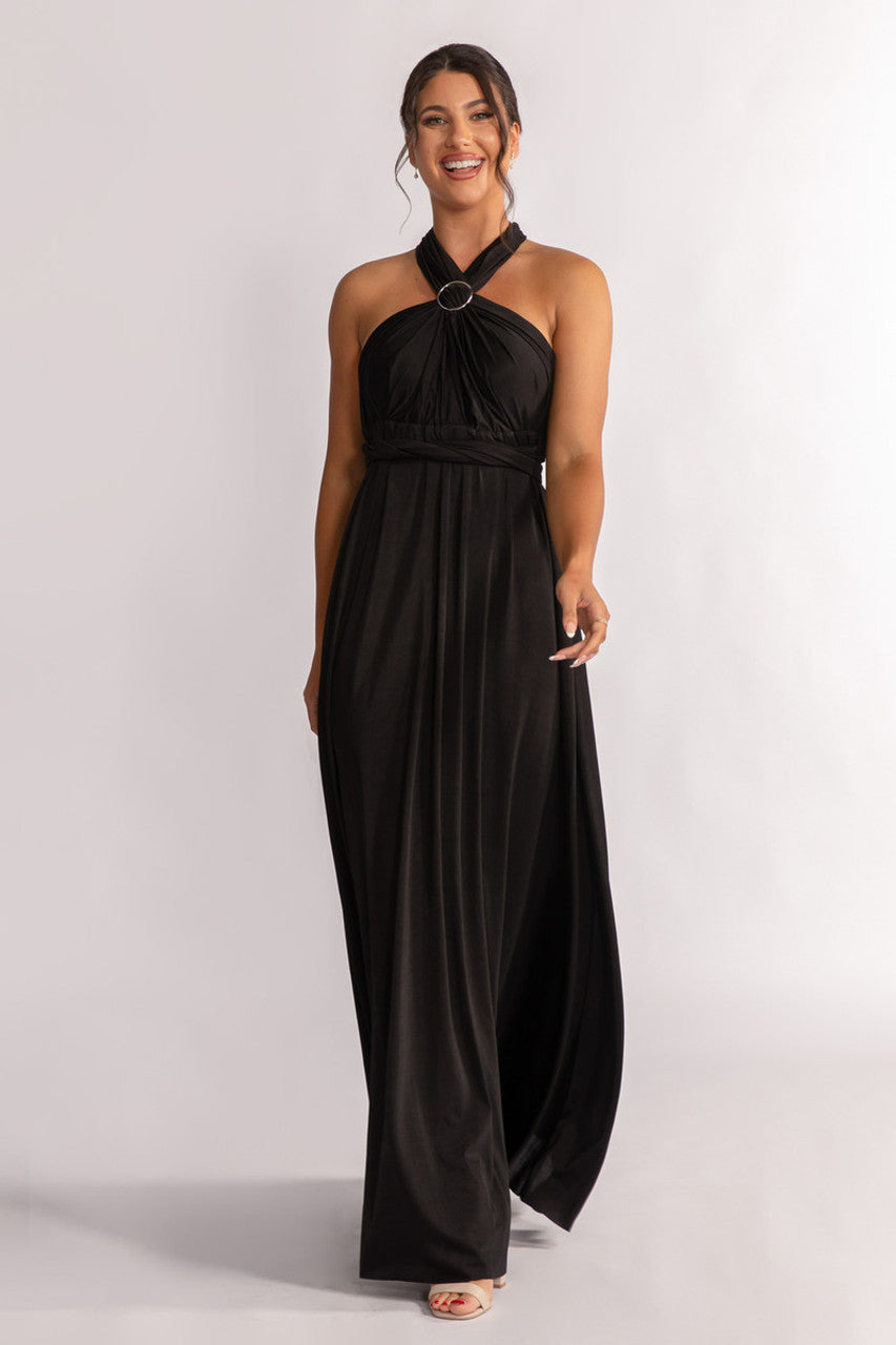 Luxe Satin A-line Infinity Dress in Black