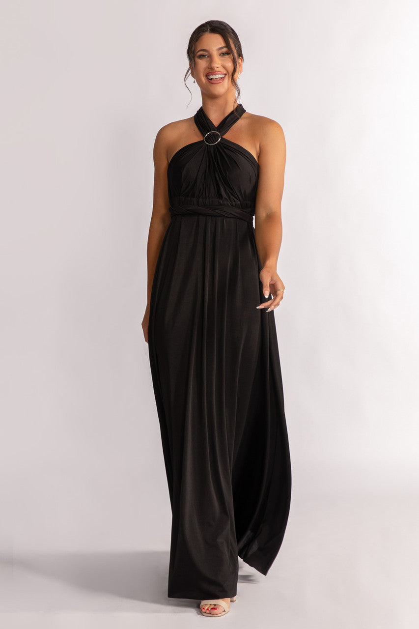 Luxe Satin A-line Multiway Infinity Dress in Black