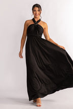 Luxe Satin A-line Infinity Dress in Black