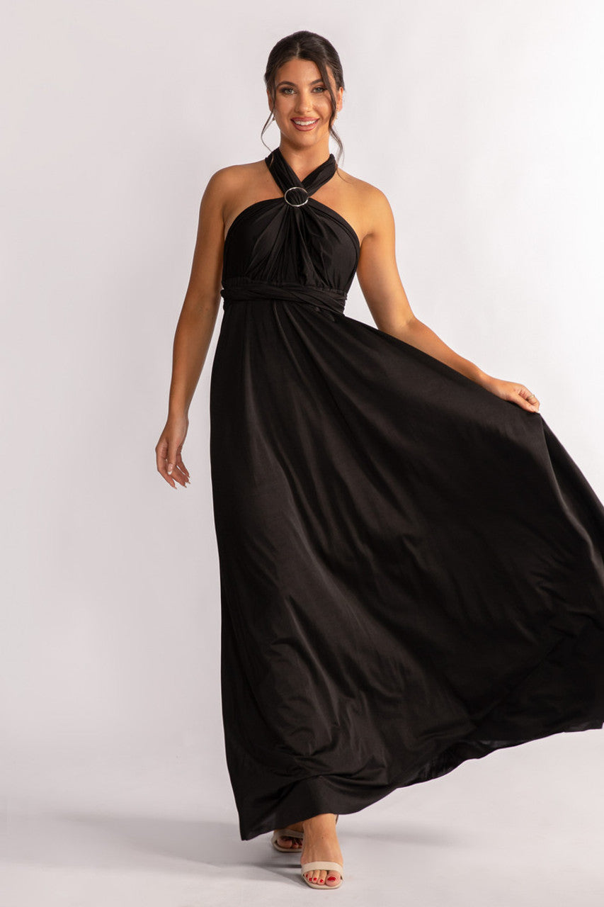 Luxe Satin A-line Infinity Dress in Black