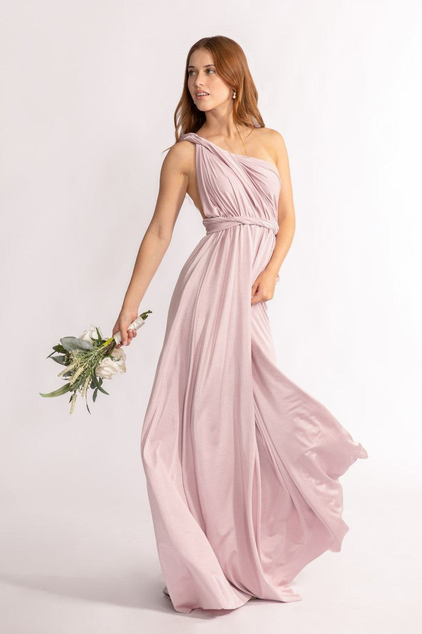 Luxe Satin A-line Infinity Dress in Blush Rose