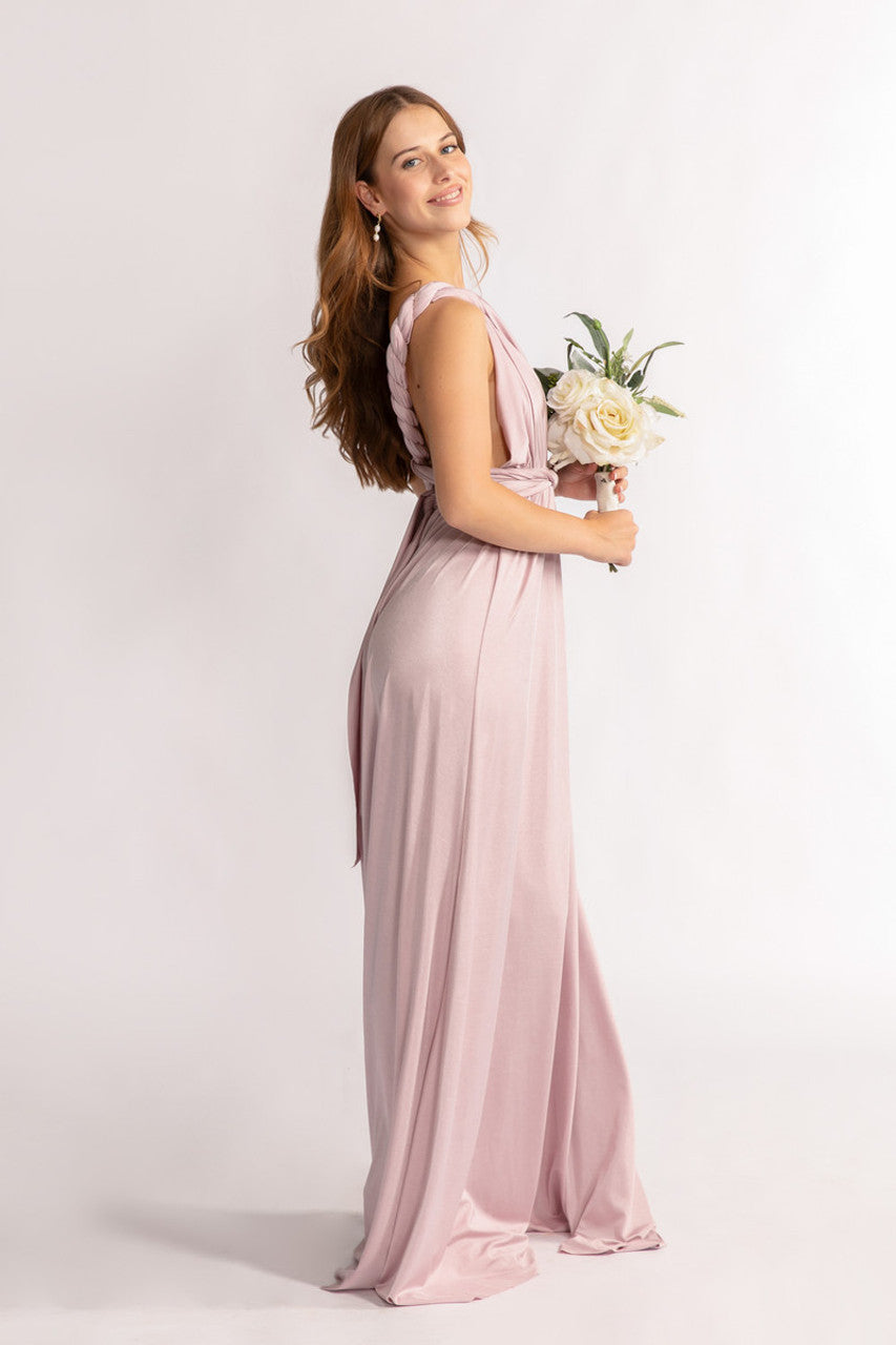 Luxe Satin A-line Infinity Dress in Blush Rose