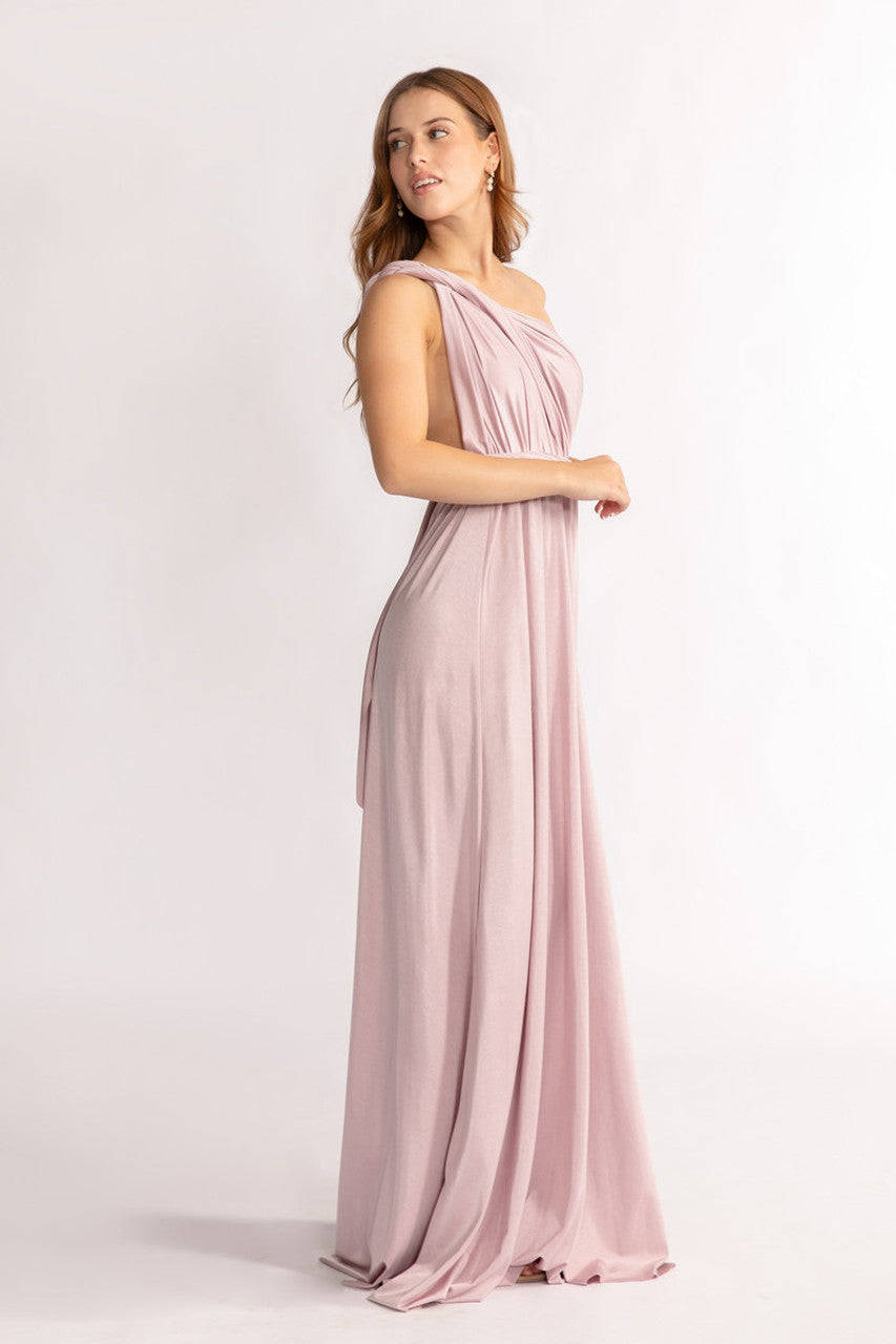 Luxe Satin A-line Infinity Dress in Blush Rose