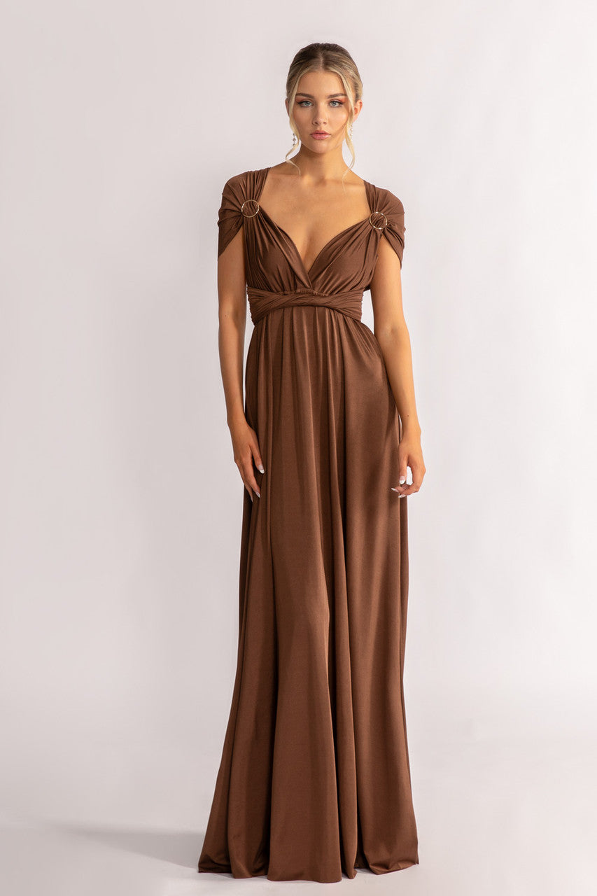 Luxe Satin A-line Multiway Infinity Dress in Chocolate