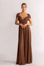 Luxe Satin A-line Multiway Infinity Dress in Chocolate