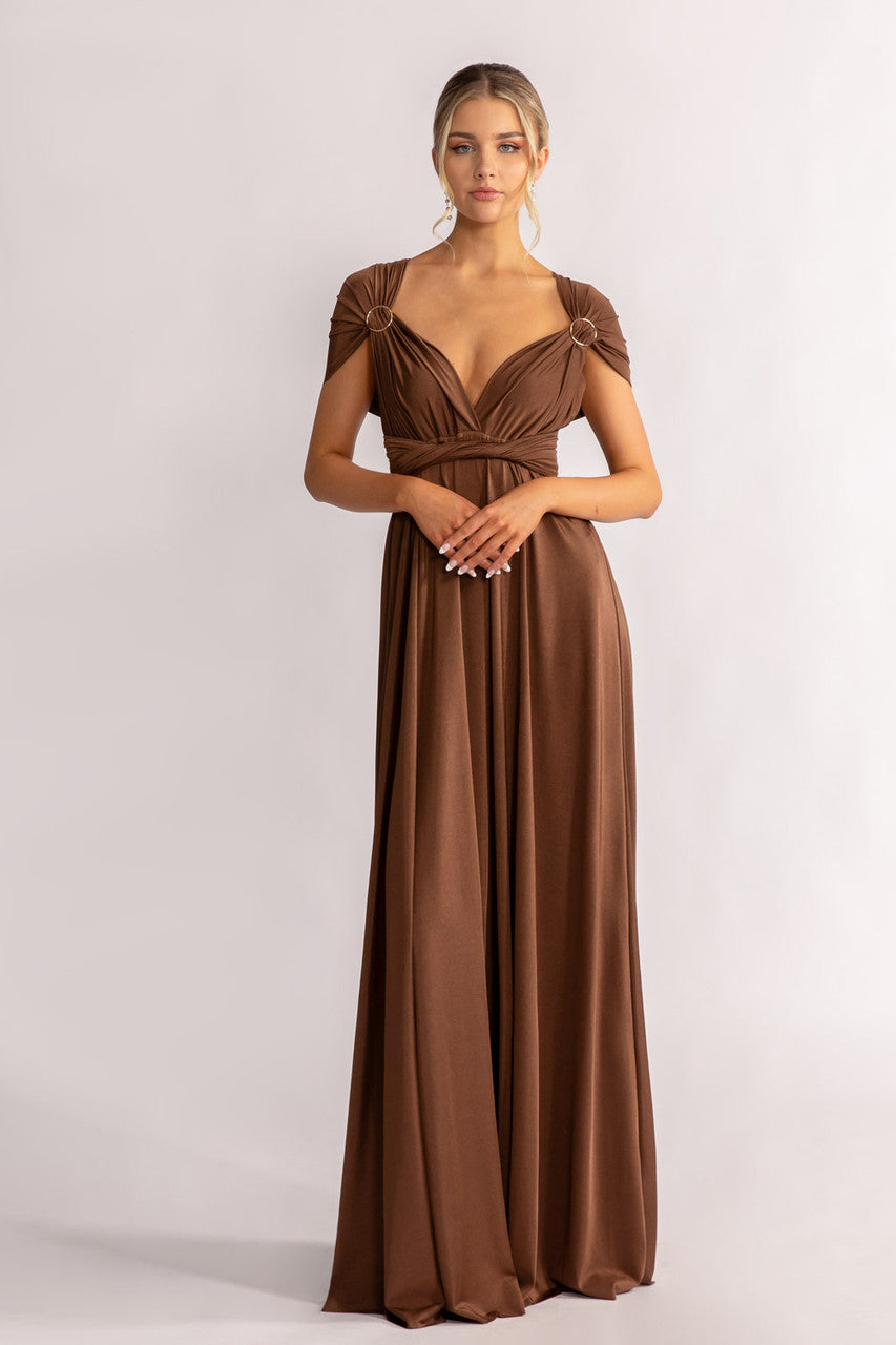 Luxe Satin A-line Multiway Infinity Dress in Chocolate