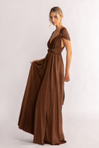 Luxe Satin A-line Infinity Dress in Chocolate