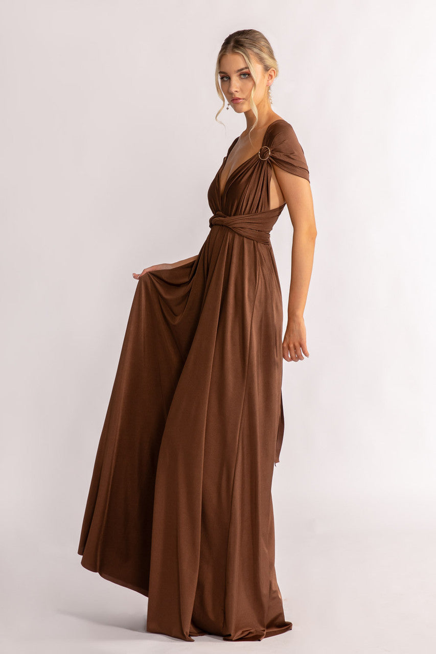 Luxe Satin A-line Multiway Infinity Dress in Chocolate