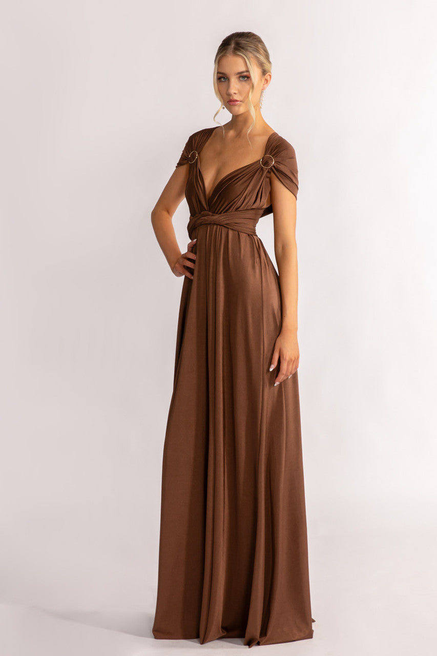 Luxe Satin A-line Infinity Dress in Chocolate
