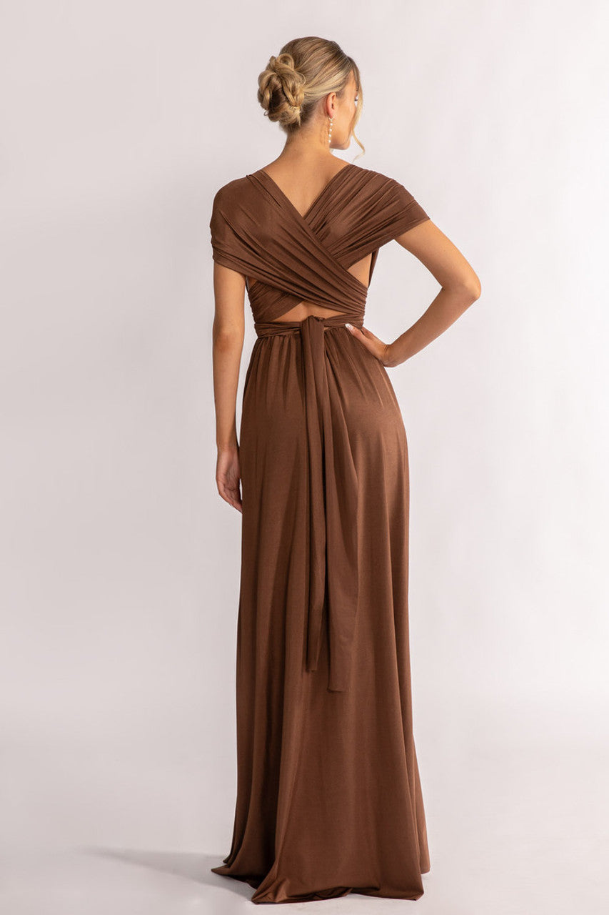 Luxe Satin A-line Infinity Dress in Chocolate
