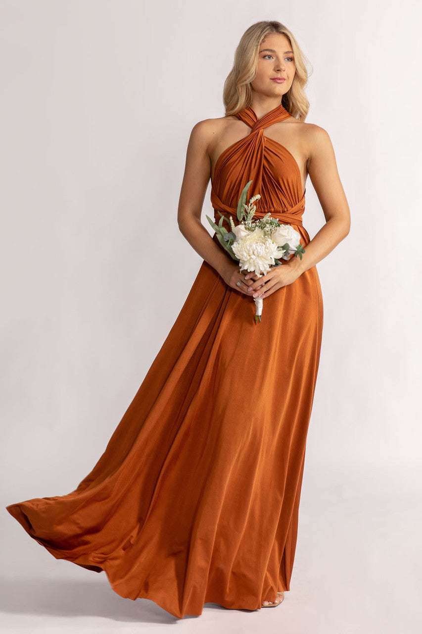 Luxe Satin A-line Multiway Infinity Dress in Copper