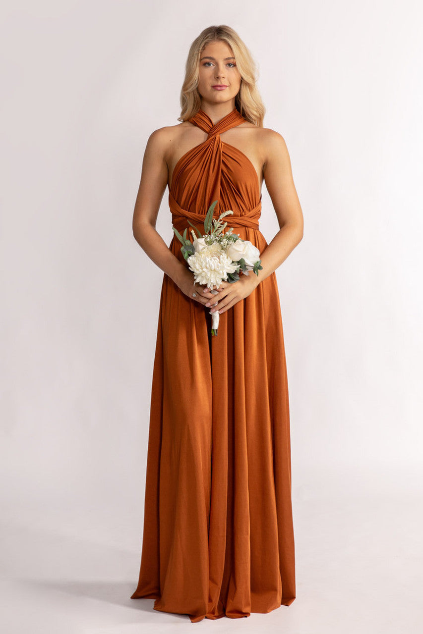 Luxe Satin A-line Infinity Dress in Copper