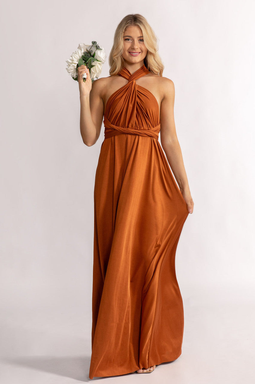 Luxe Satin A-line Infinity Dress in Copper