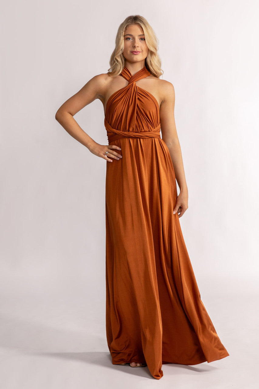 Luxe Satin A-line Infinity Dress in Copper