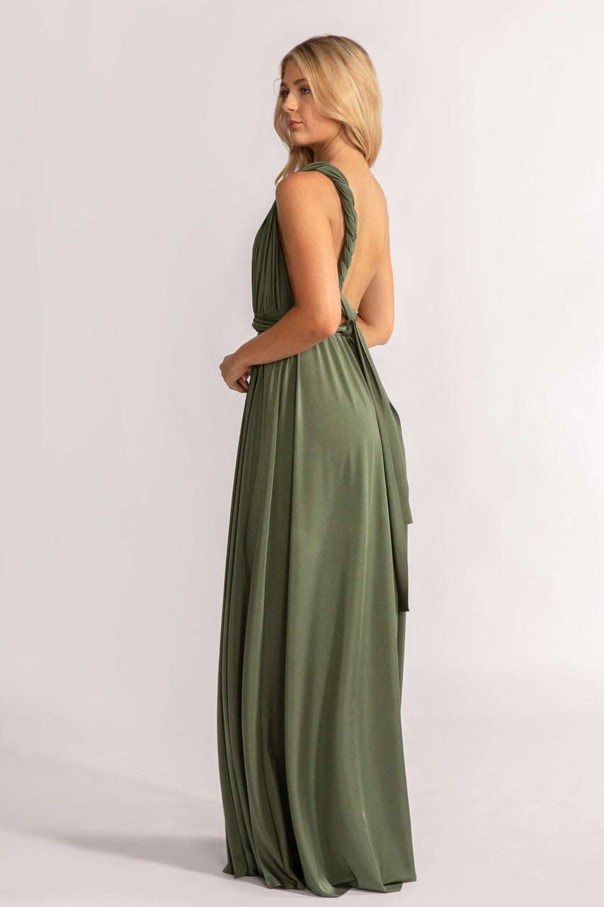 Luxe Satin A-line Multiway Infinity Dress in Dark Eucalyptus
