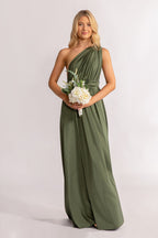 Luxe Satin A-line Infinity Dress in Dark Eucalyptus
