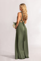 Luxe Satin A-line Infinity Dress in Dark Eucalyptus