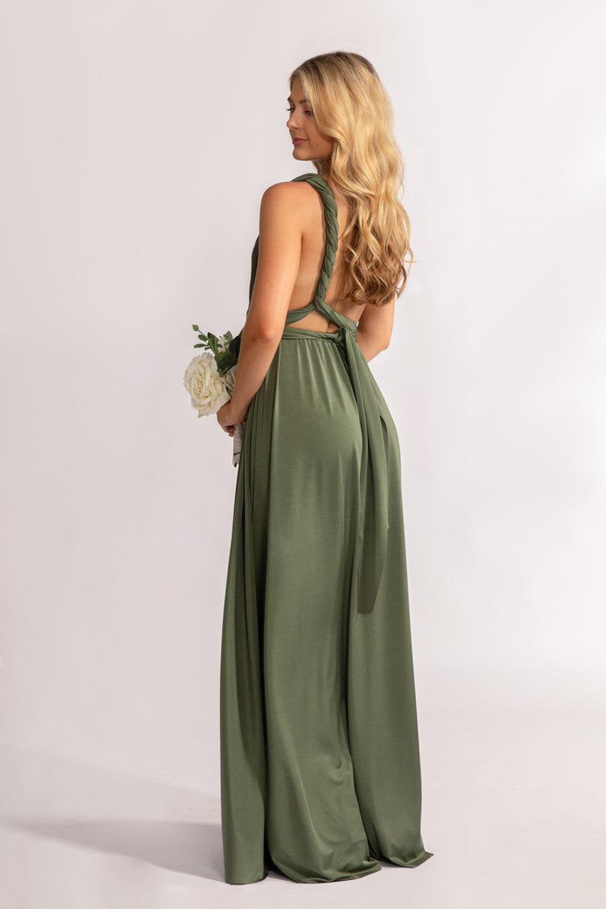 Luxe Satin A-line Infinity Dress in Dark Eucalyptus