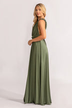Luxe Satin A-line Infinity Dress in Dark Eucalyptus