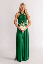 Luxe Satin A-line Infinity Dress in Emerald Green
