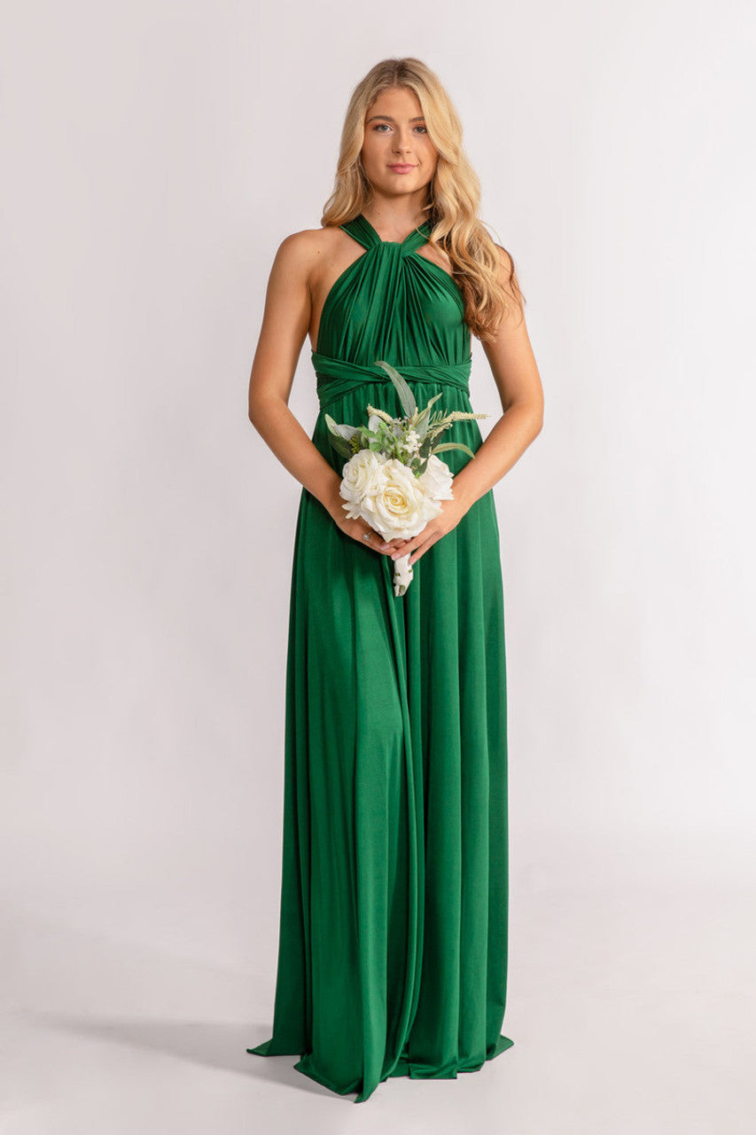 Luxe Satin A-line Infinity Dress in Emerald Green