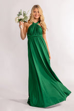 Luxe Satin A-line Infinity Dress in Emerald Green