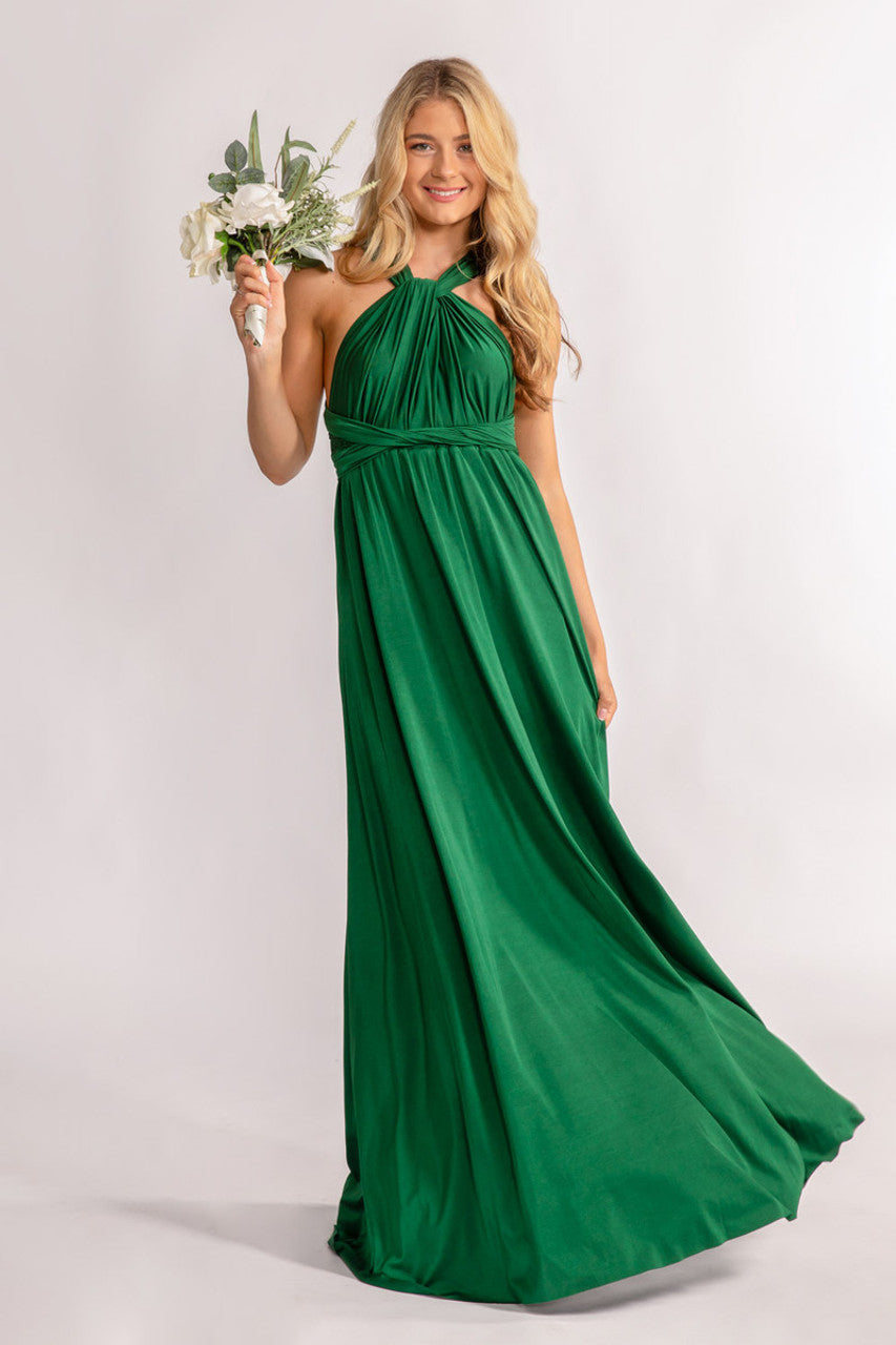 Luxe Satin A-line Infinity Dress in Emerald Green