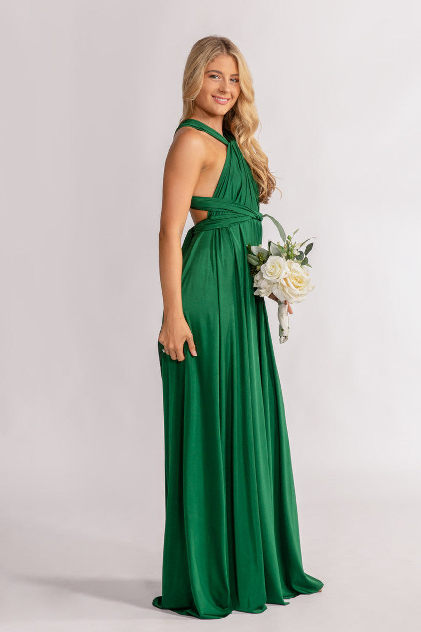 Luxe Satin A-line Infinity Dress in Emerald Green