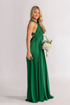 Luxe Satin A-line Infinity Dress in Emerald Green