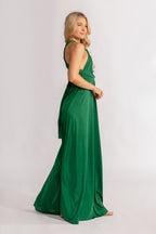 Luxe Satin A-line Infinity Dress in Emerald Green