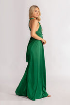 Luxe Satin A-line Infinity Dress in Emerald Green