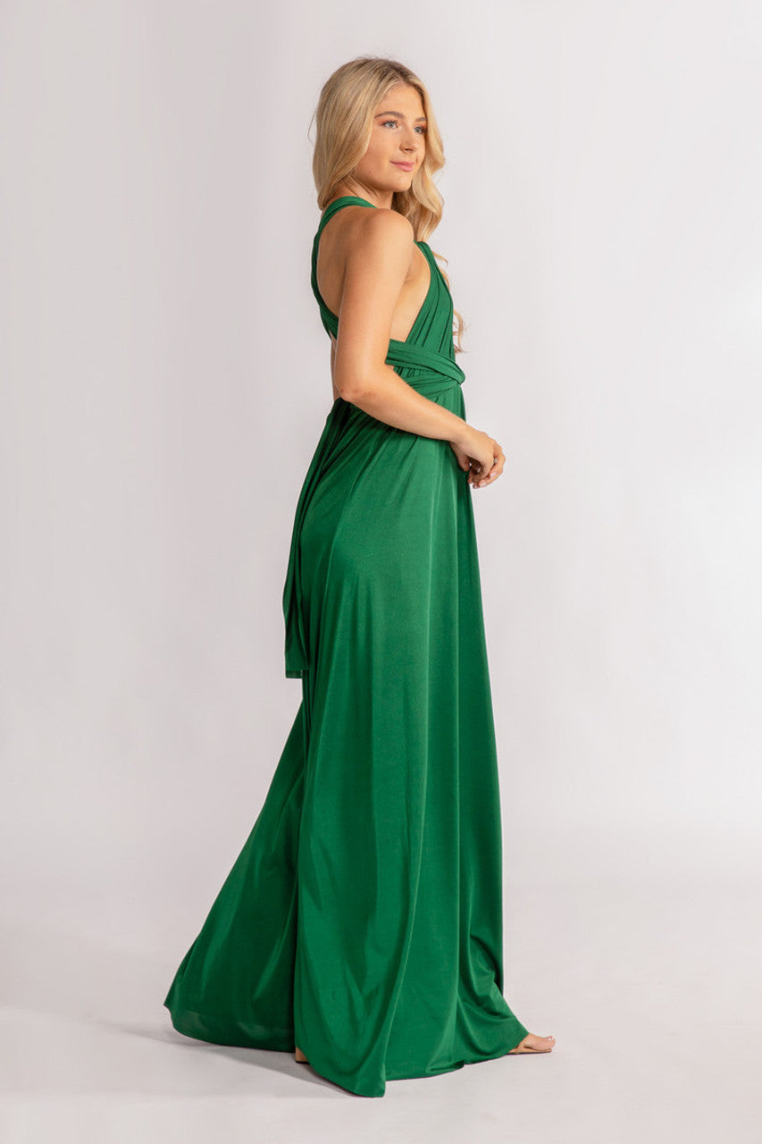 Luxe Satin A-line Infinity Dress in Emerald Green