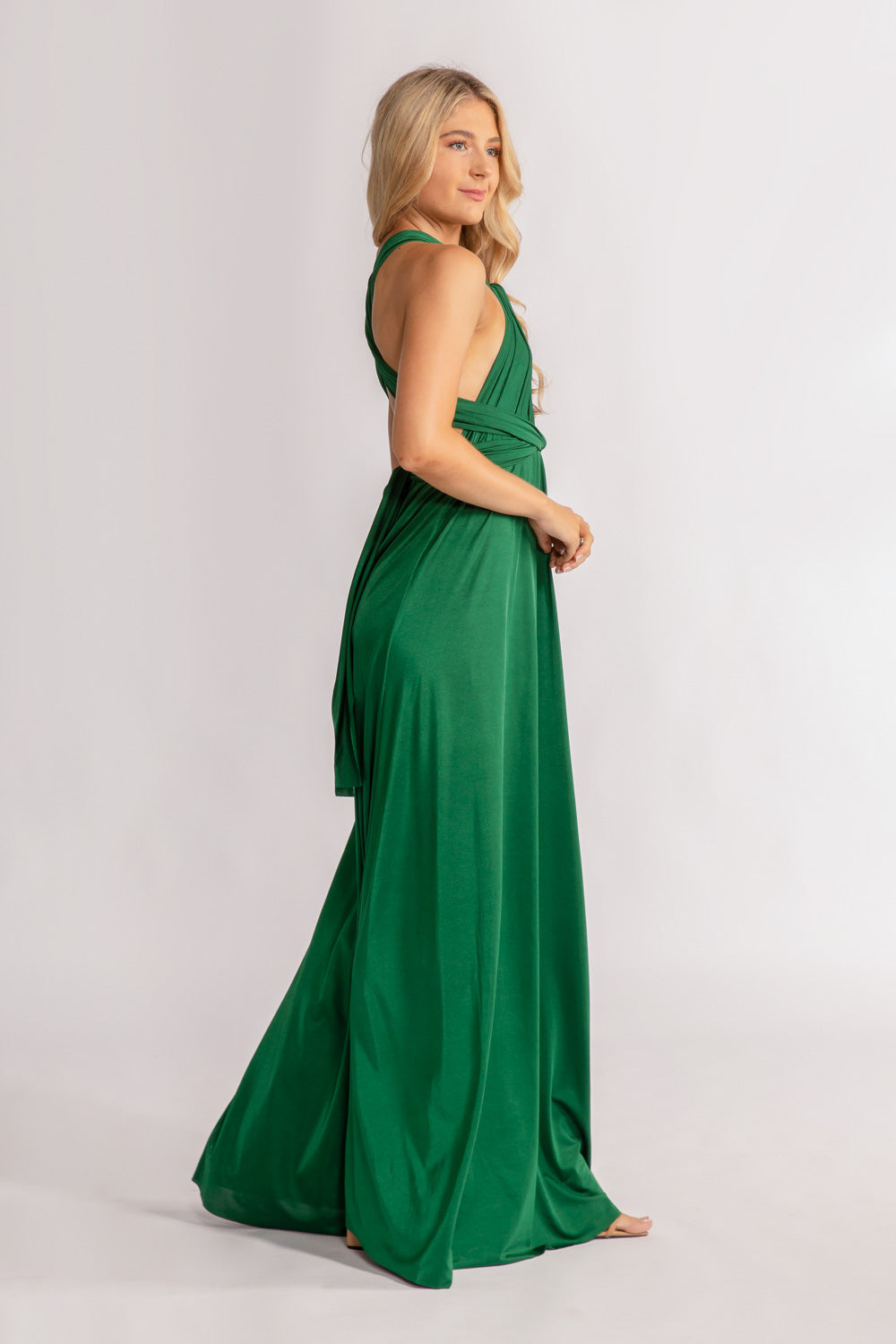 Luxe Satin A-line Infinity Dress in Emerald Green