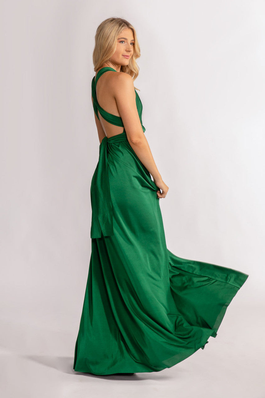 Luxe Satin A-line Infinity Dress in Emerald Green
