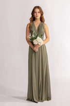 Luxe Satin A-line Infinity Dress in Moss Green