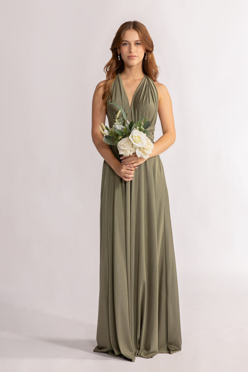 Luxe Satin A-line Infinity Dress in Moss Green