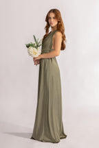 Luxe Satin A-line Infinity Dress in Moss Green