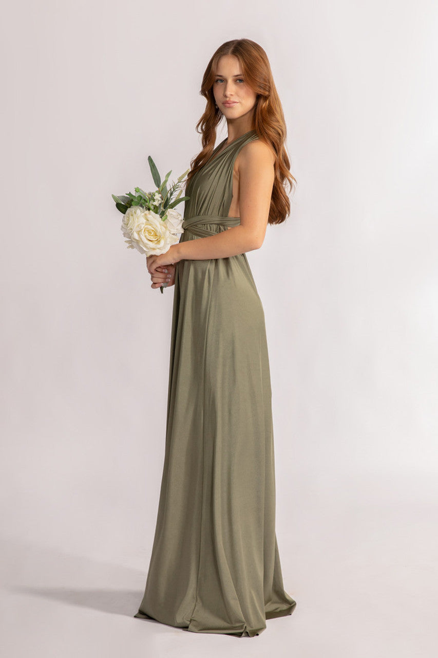 Luxe Satin A-line Infinity Dress in Moss Green