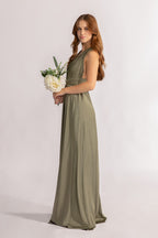 Luxe Satin A-line Multiway Infinity Dress in Moss Green