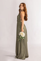 Luxe Satin A-line Infinity Dress in Moss Green