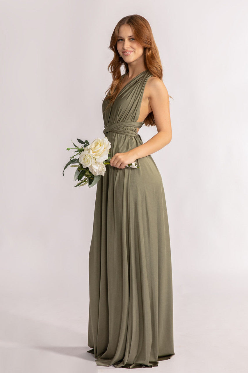 Luxe Satin A-line Infinity Dress in Moss Green