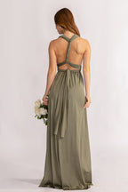 Luxe Satin A-line Infinity Dress in Moss Green