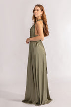 Luxe Satin A-line Infinity Dress in Moss Green
