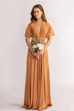 Luxe Satin A-line Infinity Dress in Tan