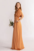 Luxe Satin A-line Infinity Dress in Tan