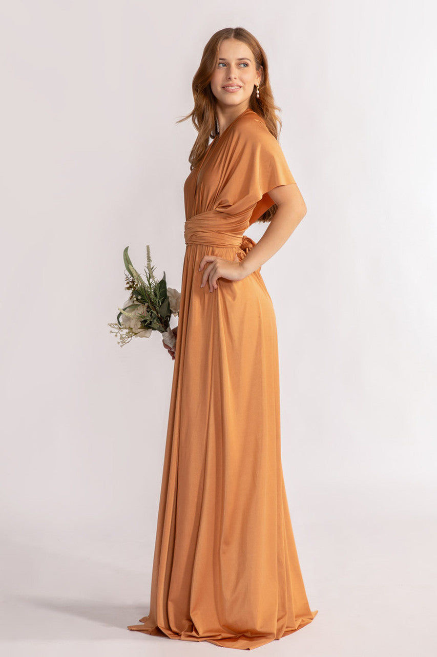 Luxe Satin A-line Infinity Dress in Tan
