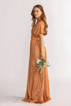 Luxe Satin A-line Infinity Dress in Tan